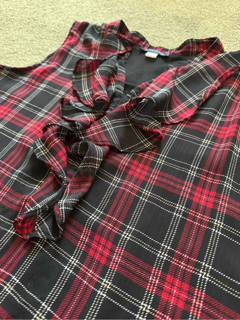 Tommy Hilfiger Red & Black Plaid Ruffle Sleeveless Camisole - Picture 3 of 14